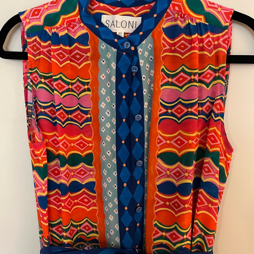SALONI Blue Multi-Color Patterned Button Dress - Picture 3 of 8